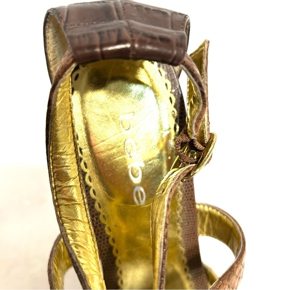 BEBE Sadie Brown Leather Stiletto Heels Open Toe Platform Shoes Sandals Size 8 - Picture 6 of 11